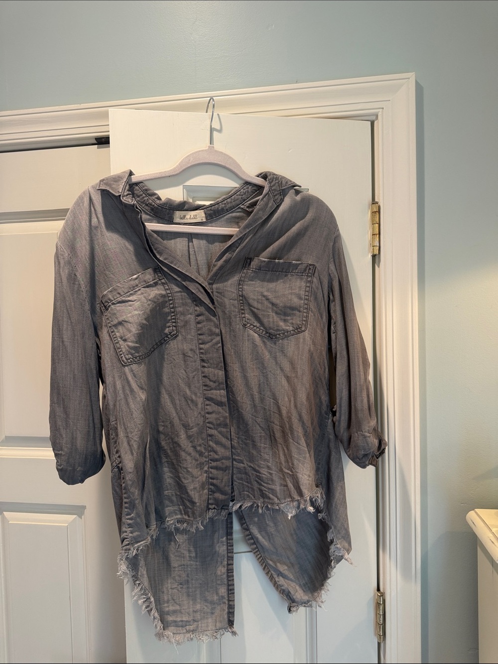 Bella Dahl Gray Frayed-Hem Top - Picture 2 of 4